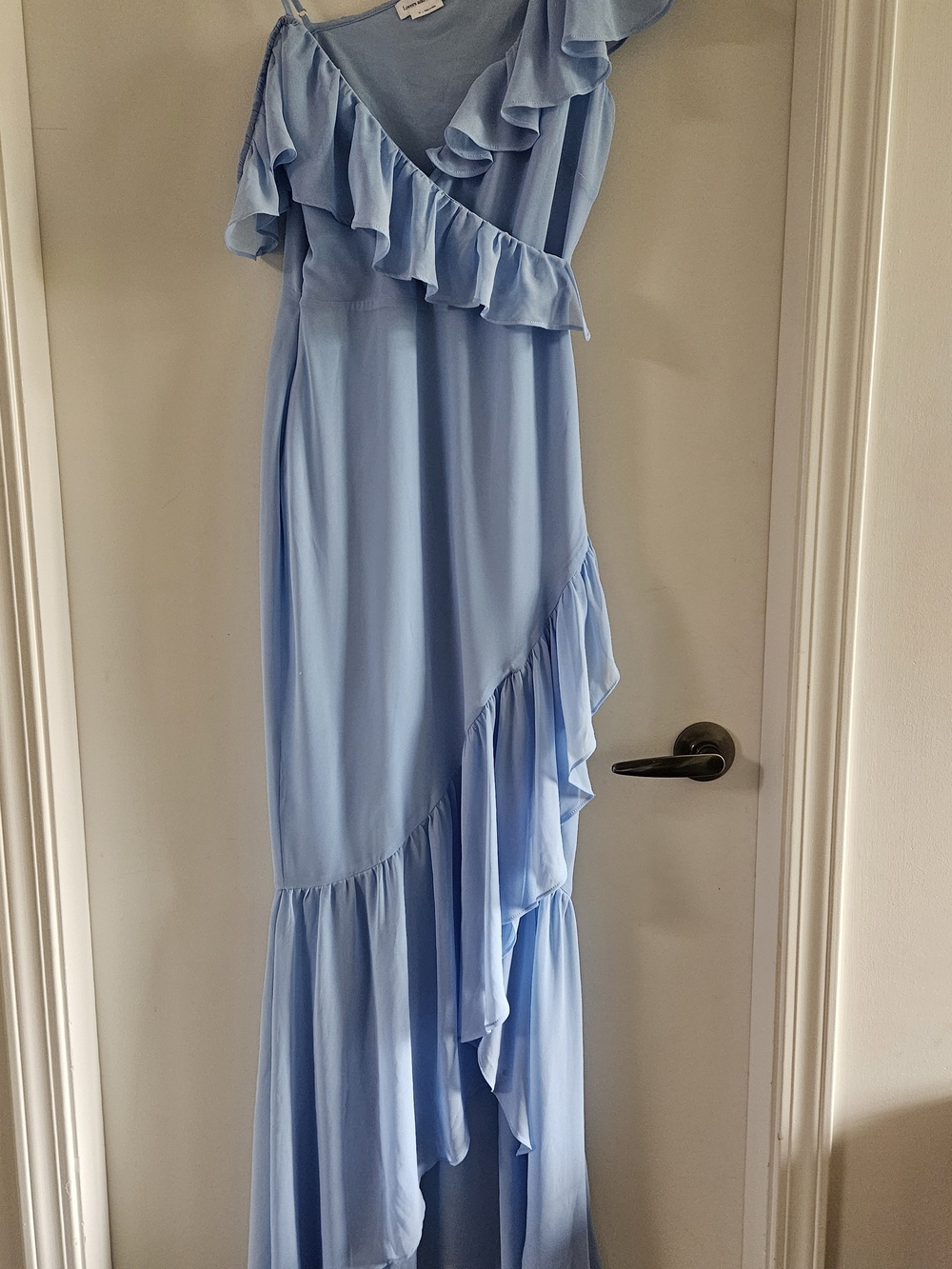 Lovers + Friends Sky Blue One-Shoulder Ruffle Maxi Dress